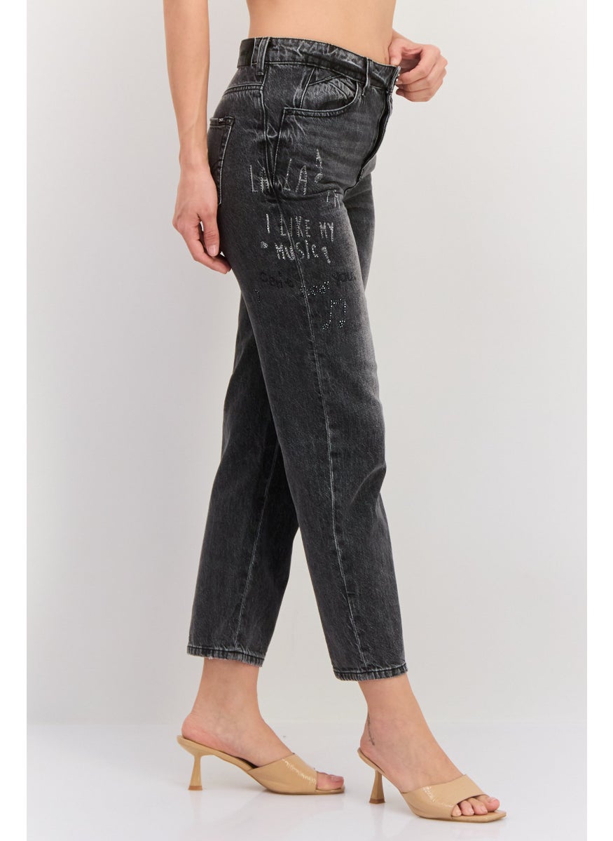 Women Regular Fit Washed Denim Jeans, Charcoal Grey