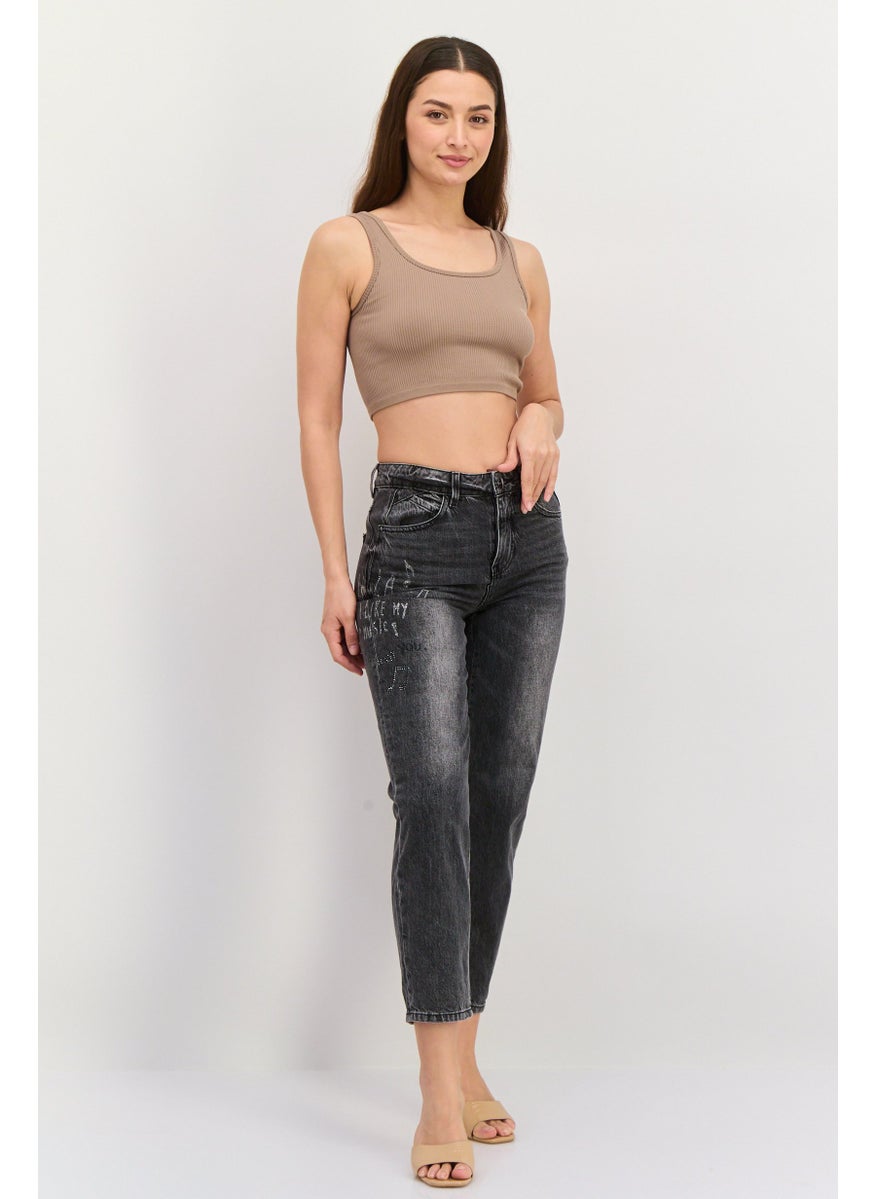 Women Regular Fit Washed Denim Jeans, Charcoal Grey