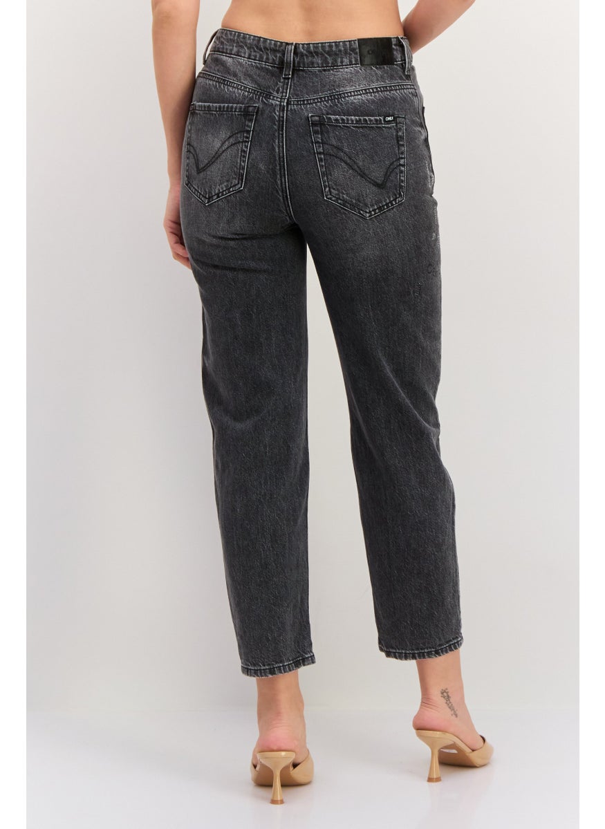 Women Regular Fit Washed Denim Jeans, Charcoal Grey