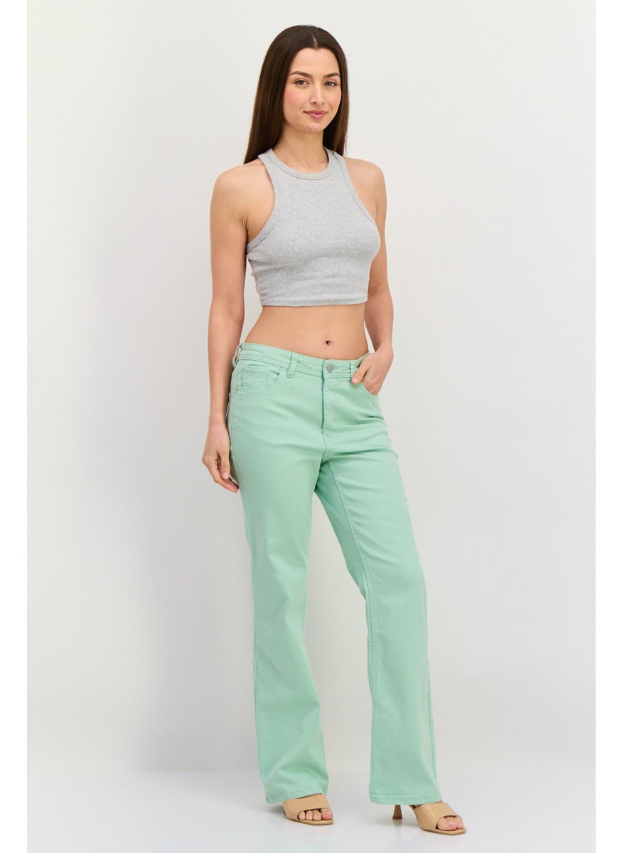 Women Regular Fit Plain Stretchable Jeans, Sage Green