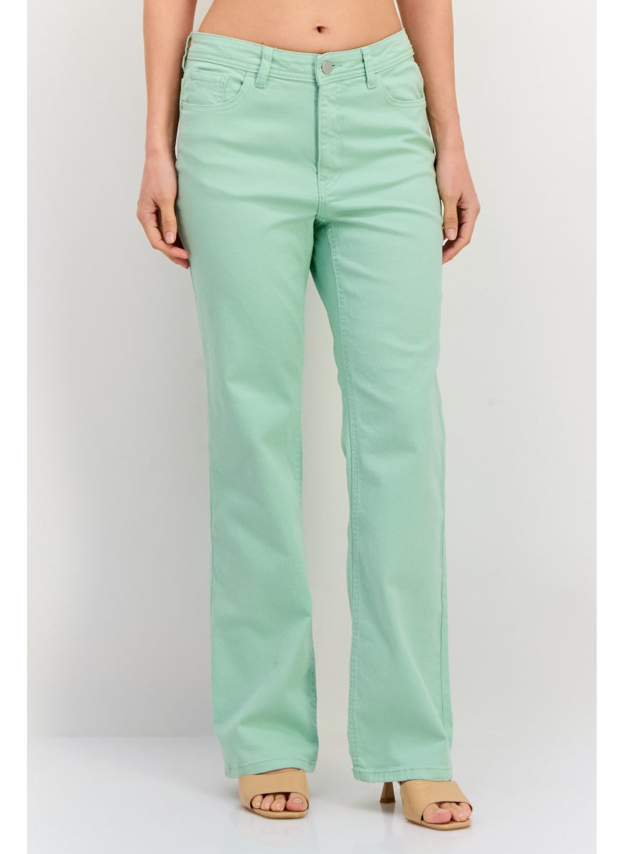 Women Regular Fit Plain Stretchable Jeans, Sage Green