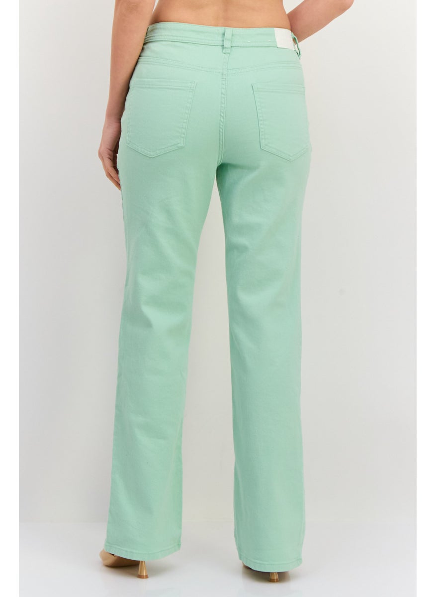 Women Regular Fit Plain Stretchable Jeans, Sage Green