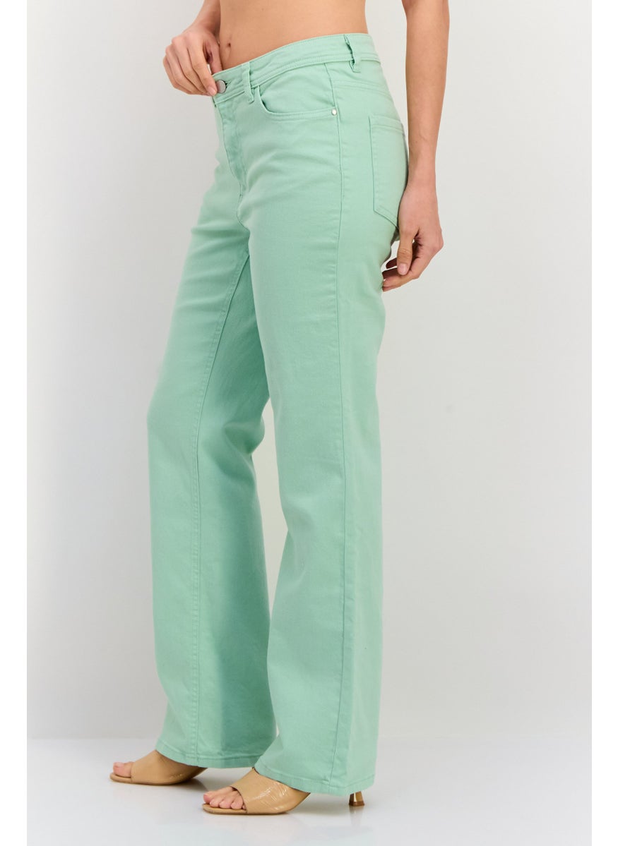 Women Regular Fit Plain Stretchable Jeans, Sage Green