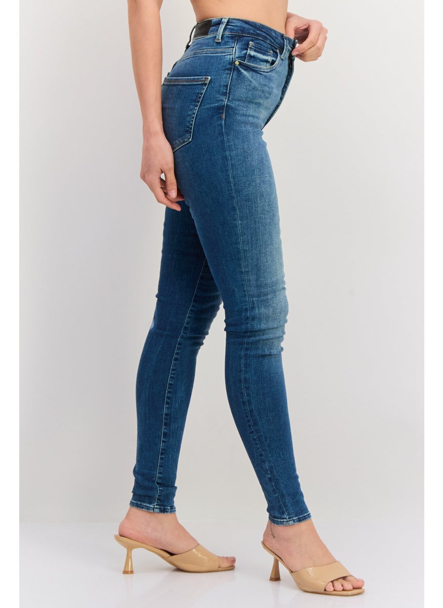Women Skinny Fit 34 Inseam Washed Stretchable Jeans, Blue