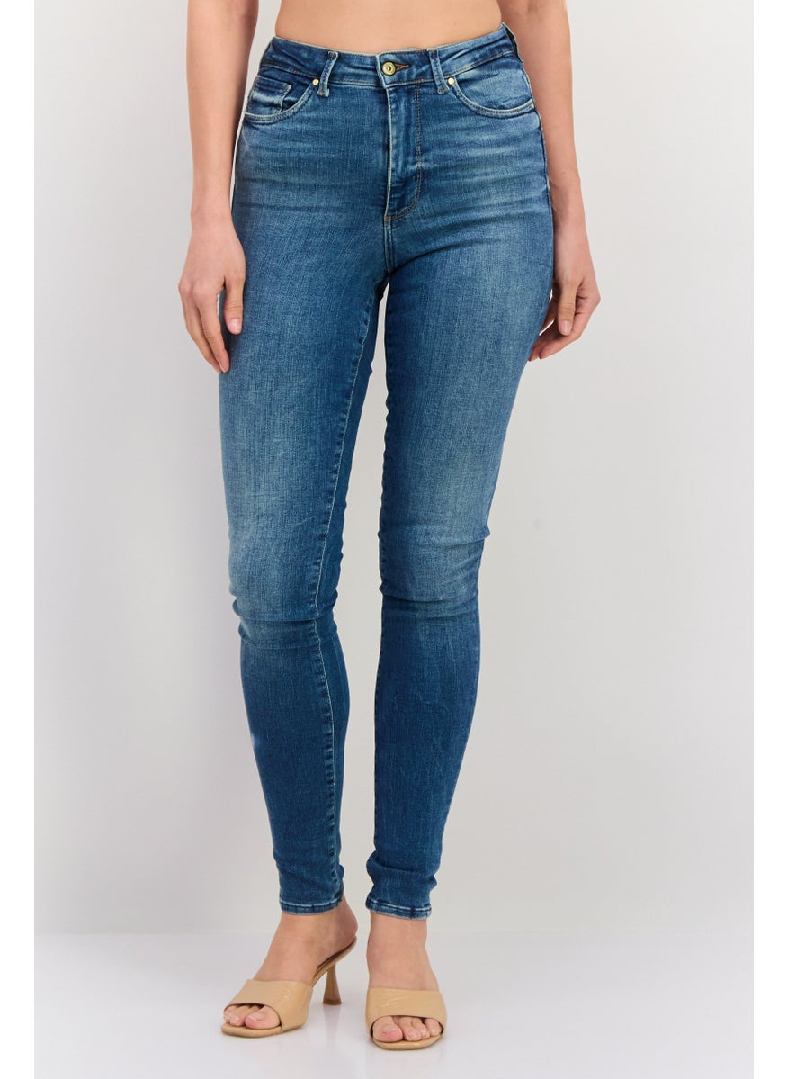Women Skinny Fit 34 Inseam Washed Stretchable Jeans, Blue