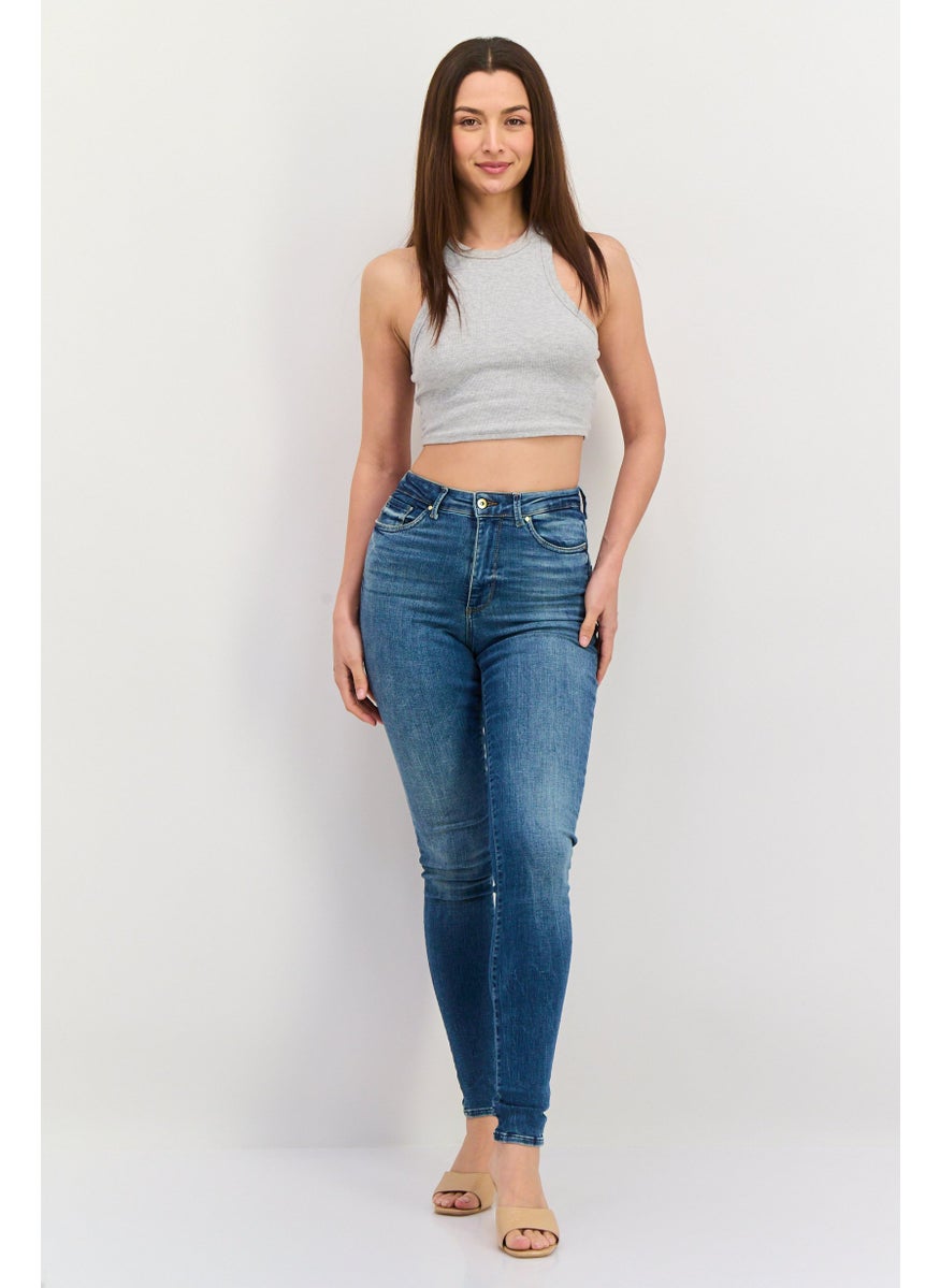 Women Skinny Fit 34 Inseam Washed Stretchable Jeans, Blue