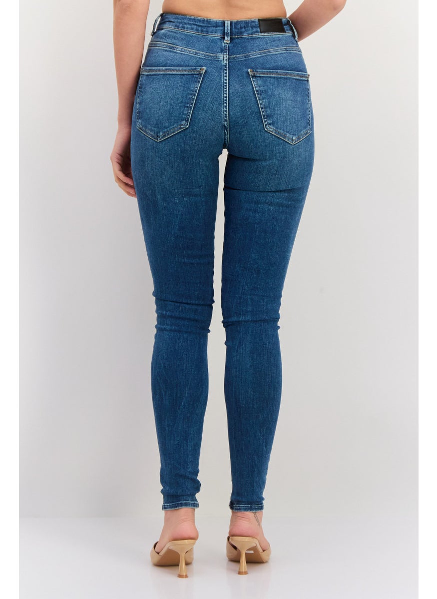 Women Skinny Fit 34 Inseam Washed Stretchable Jeans, Blue