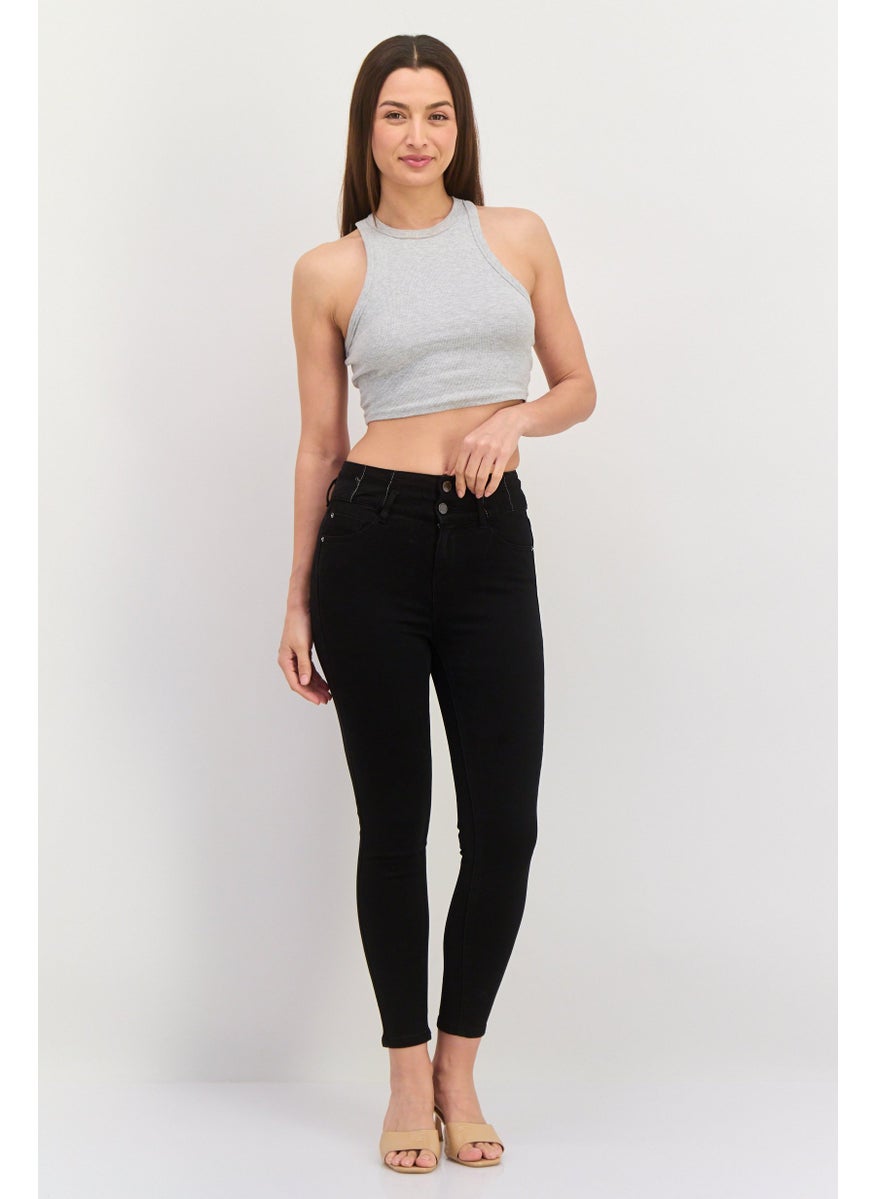 Women Regular Fit Washed Denim Jeans, Black