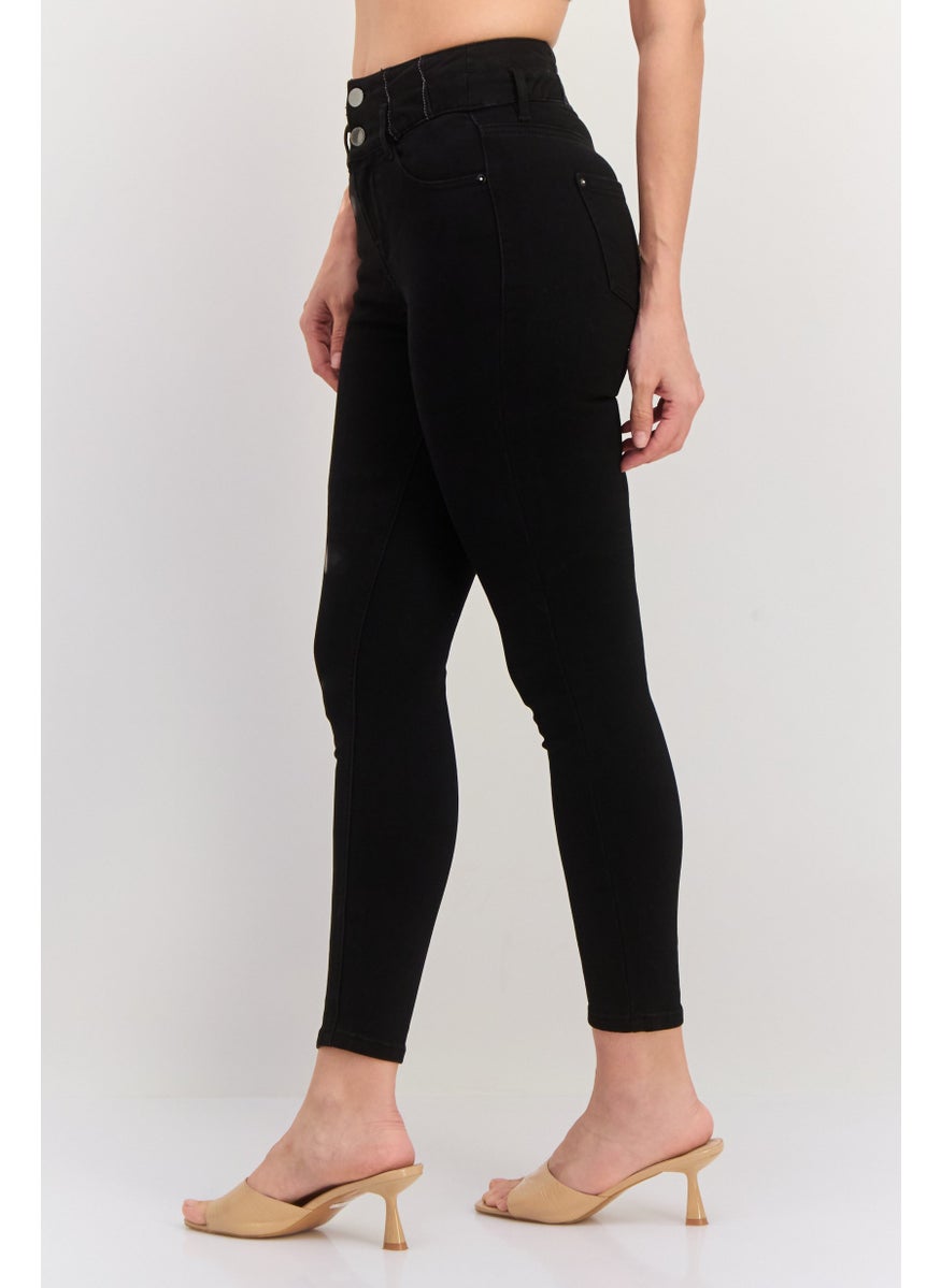 Women Regular Fit Washed Denim Jeans, Black
