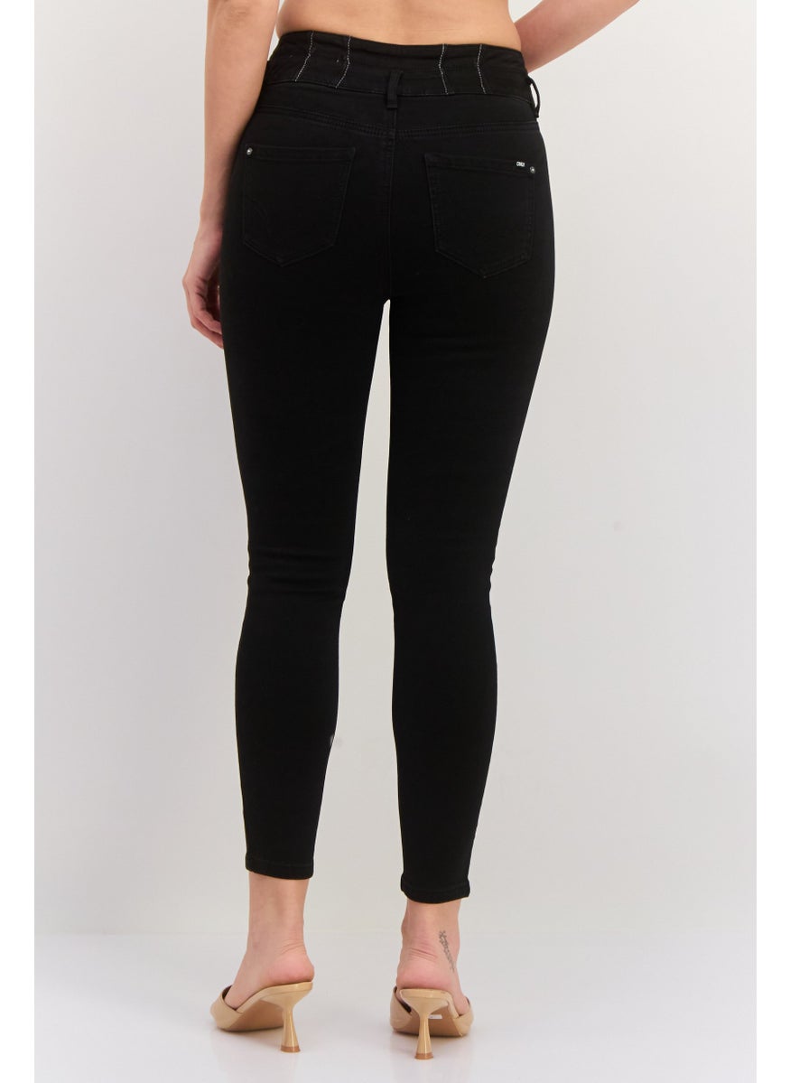 Women Regular Fit Washed Denim Jeans, Black