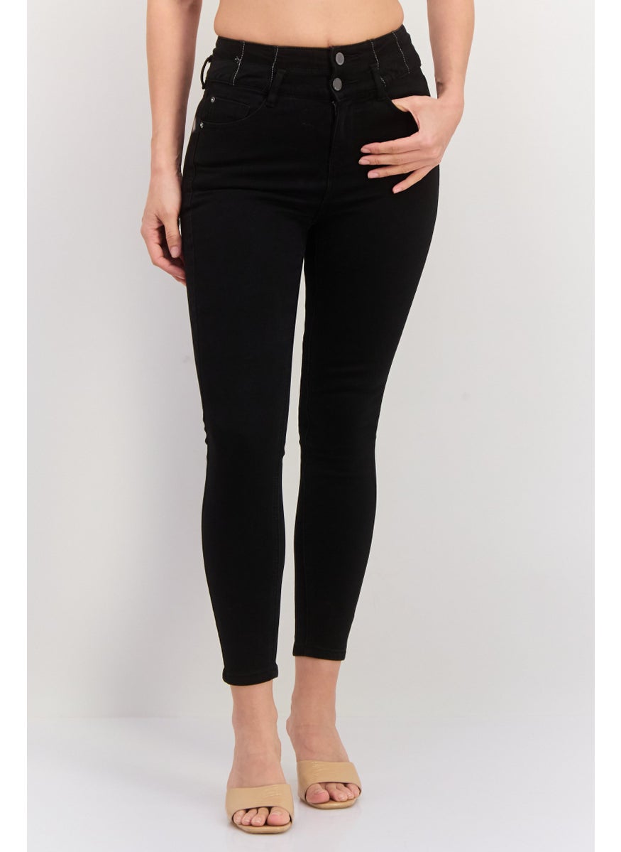 Women Regular Fit Washed Denim Jeans, Black