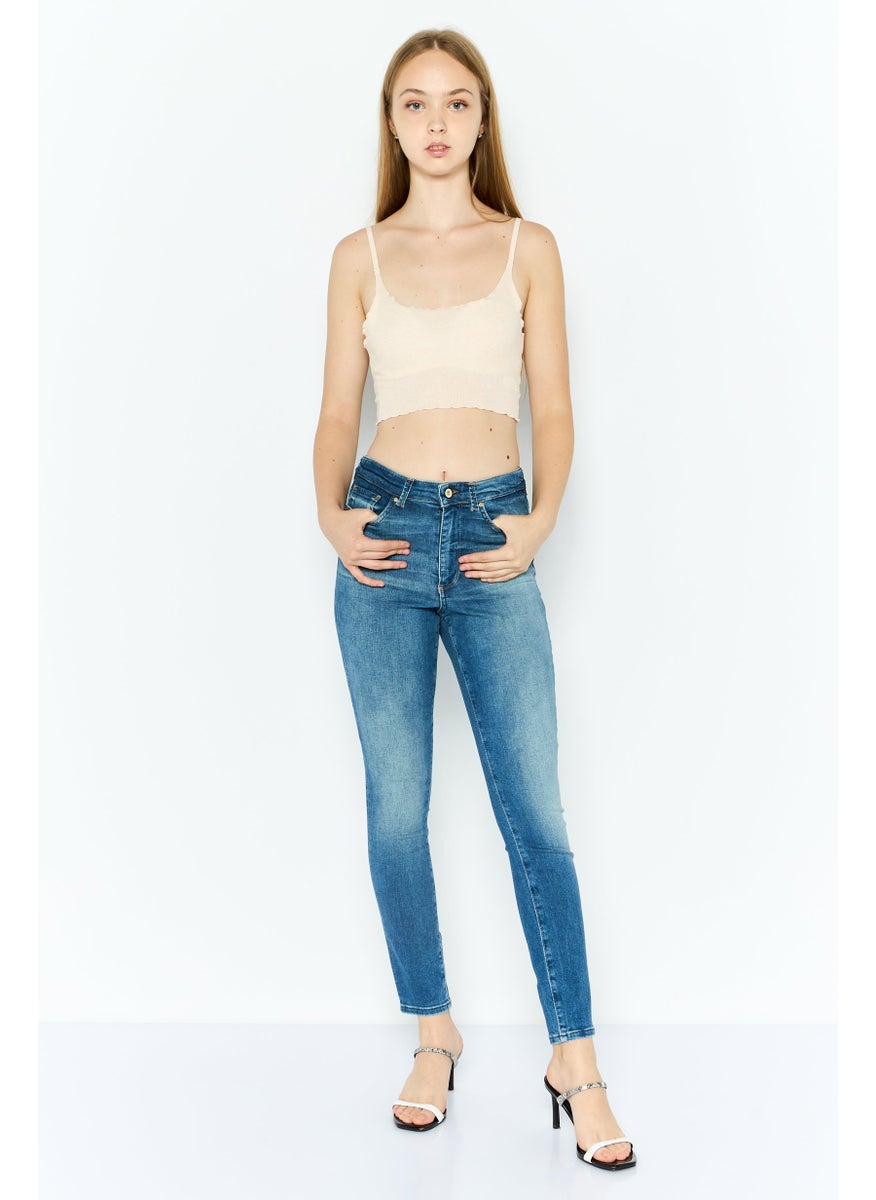 Women Skinny Fit 32 Inseam Washed Stretchable Jeans, Blue