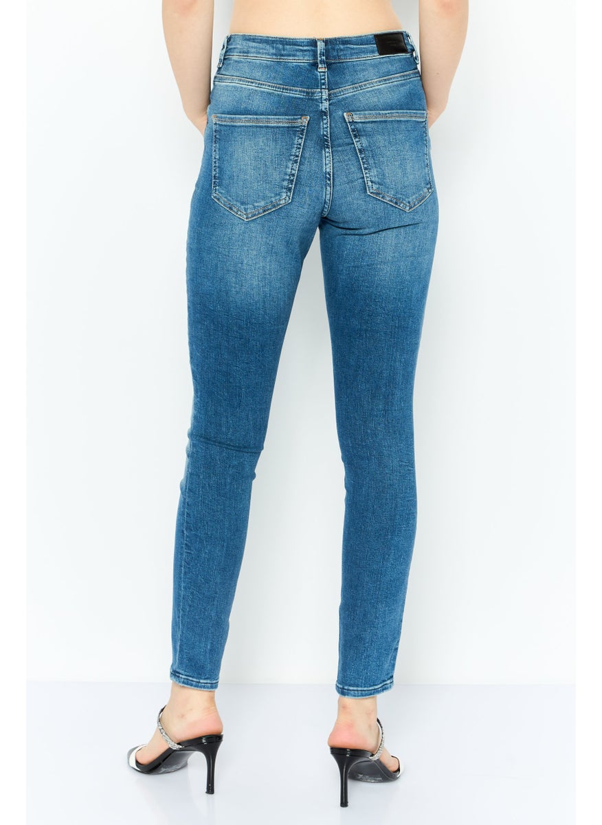 Women Skinny Fit 32 Inseam Washed Stretchable Jeans, Blue