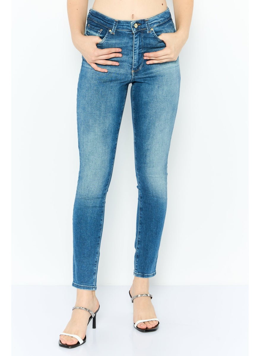 Women Skinny Fit 32 Inseam Washed Stretchable Jeans, Blue