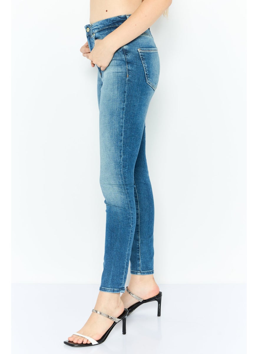 Women Skinny Fit 32 Inseam Washed Stretchable Jeans, Blue