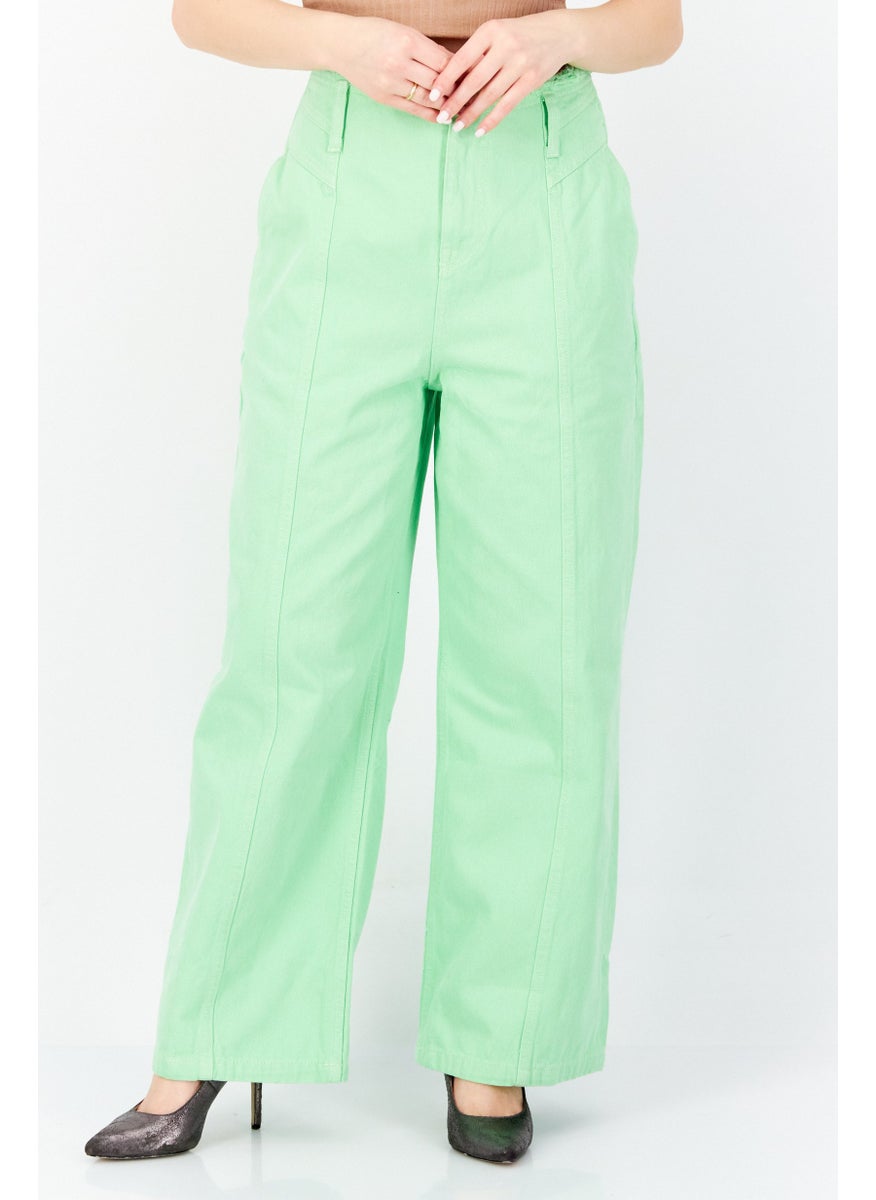 Women Regular Fit Solid Regular Inseam Non-Stretchable  Jeans, Lime Green