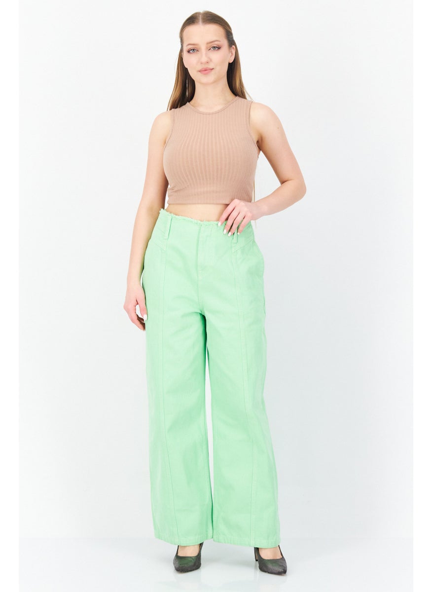 Women Regular Fit Solid Regular Inseam Non-Stretchable  Jeans, Lime Green