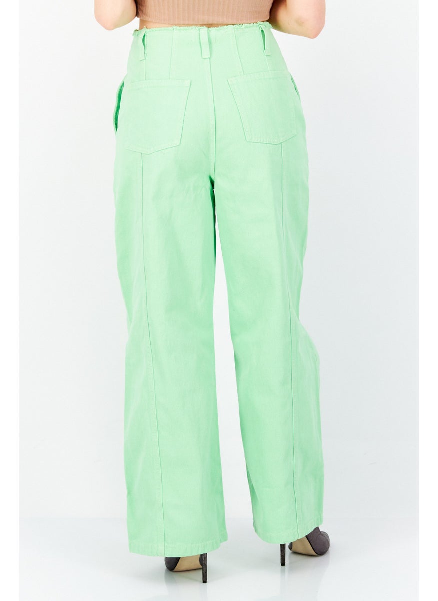 Women Regular Fit Solid Regular Inseam Non-Stretchable  Jeans, Lime Green