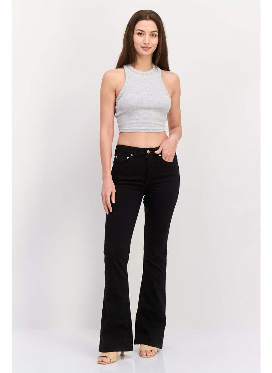Women Regular Fit Plain Stretchable The Charm Flare Jeans, Black