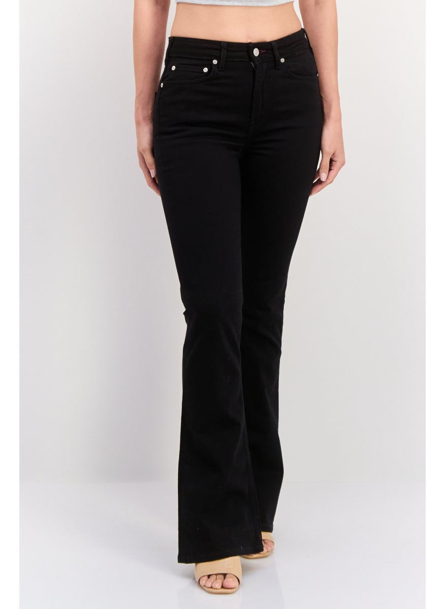 Women Regular Fit Plain Stretchable The Charm Flare Jeans, Black