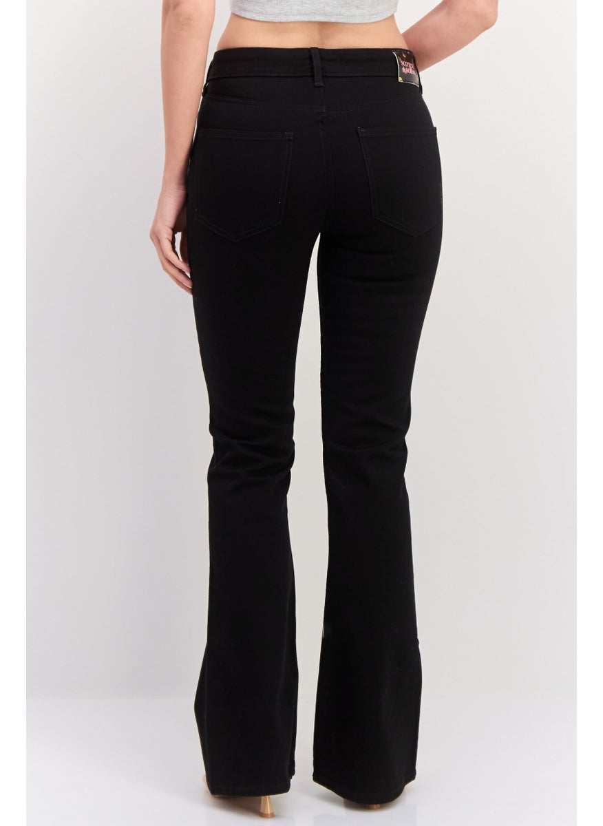 Women Regular Fit Plain Stretchable The Charm Flare Jeans, Black