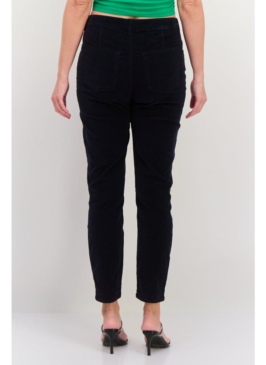 Women Slim Fit Corduroy Stretchable Jeans, Dark Navy