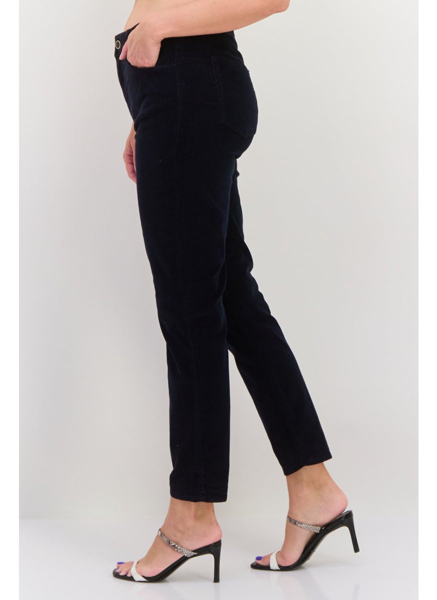 Women Slim Fit Corduroy Stretchable Jeans, Dark Navy