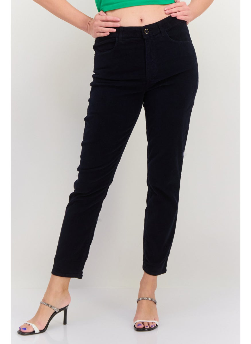 Women Slim Fit Corduroy Stretchable Jeans, Dark Navy