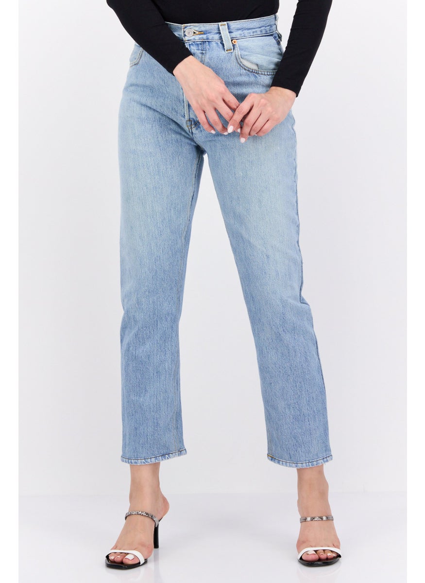 Women Regular Fit High Waist Non-Stretchable Denim, Blue