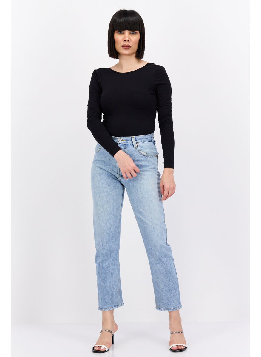 Women Regular Fit High Waist Non-Stretchable Denim, Blue