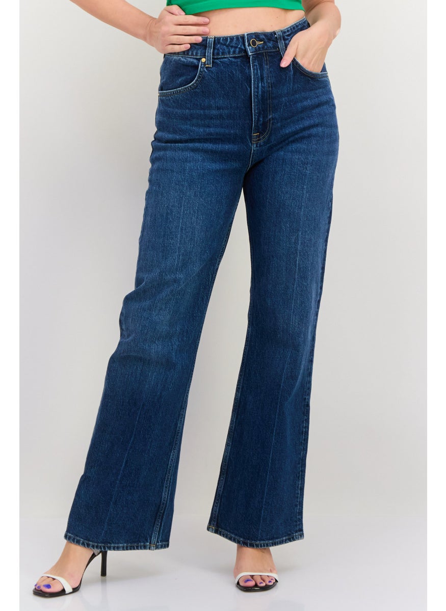 Women Regular Fit Washed Stretchable Flare Jeans, Mid Blue