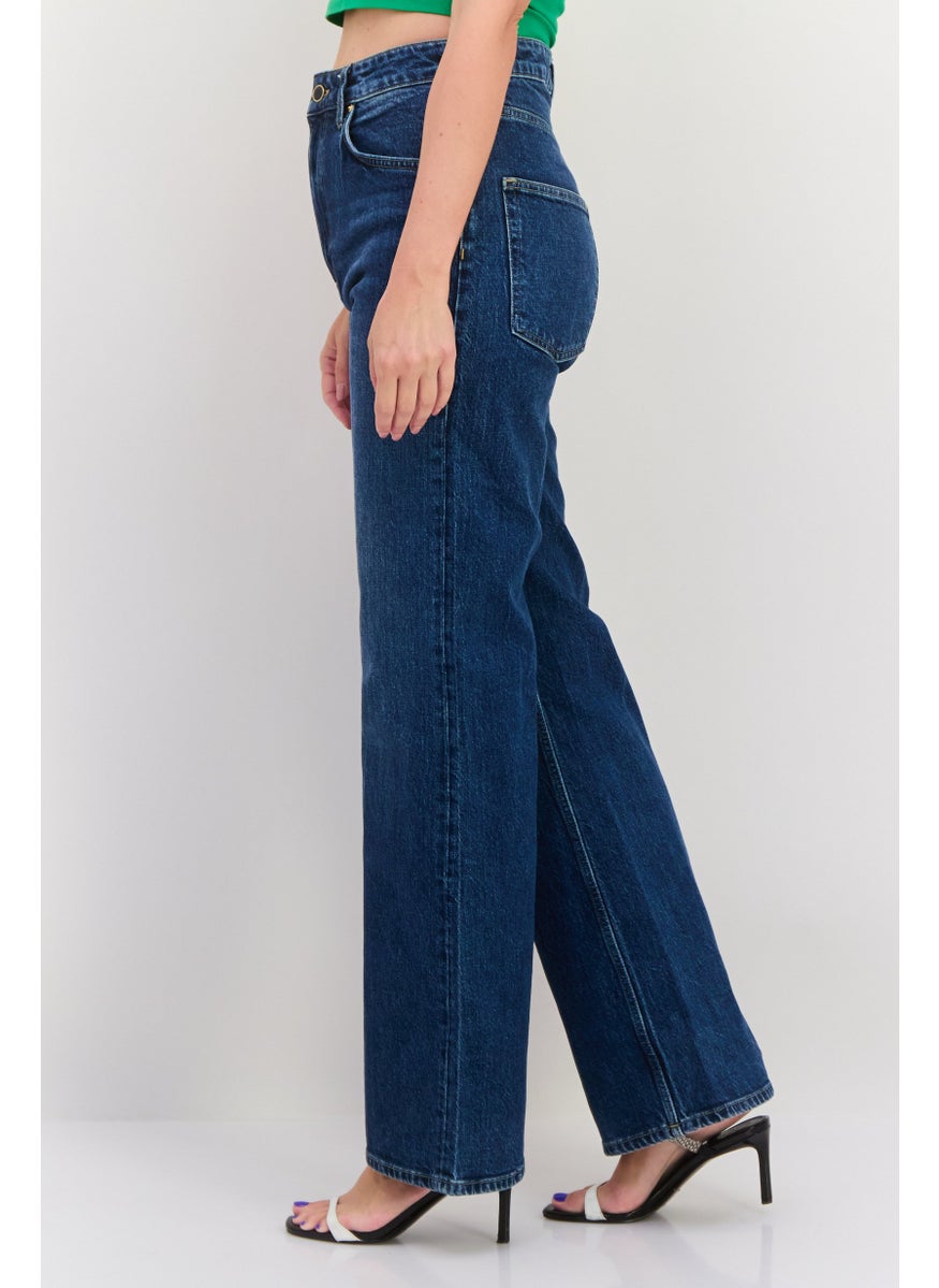 Women Regular Fit Washed Stretchable Flare Jeans, Mid Blue