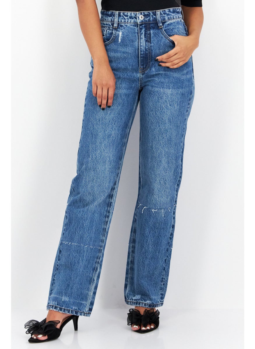 Women Straight Fit Washed Non-Stretchable Regular Length Jeans, Blue