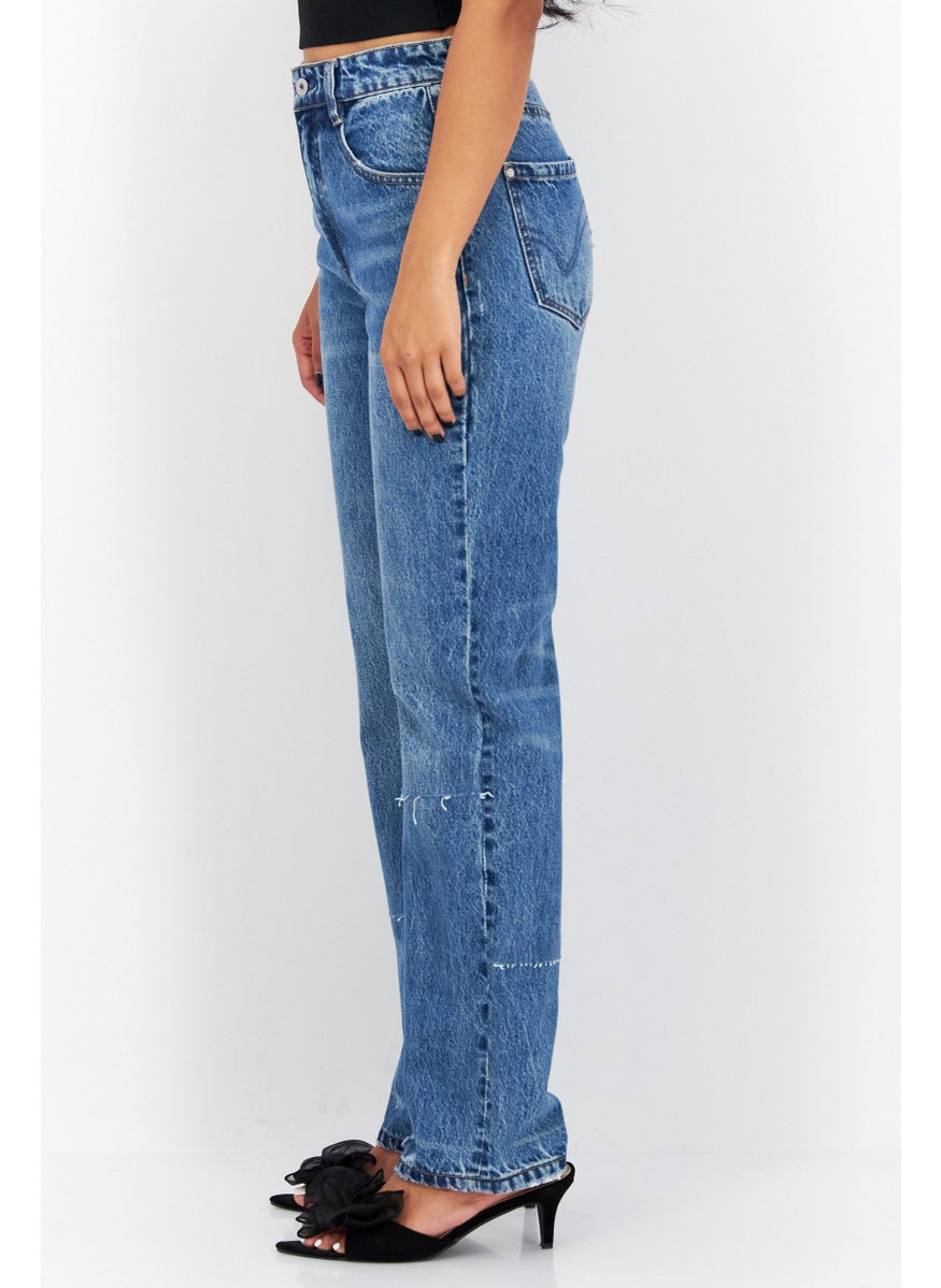 Women Straight Fit Washed Non-Stretchable Regular Length Jeans, Blue
