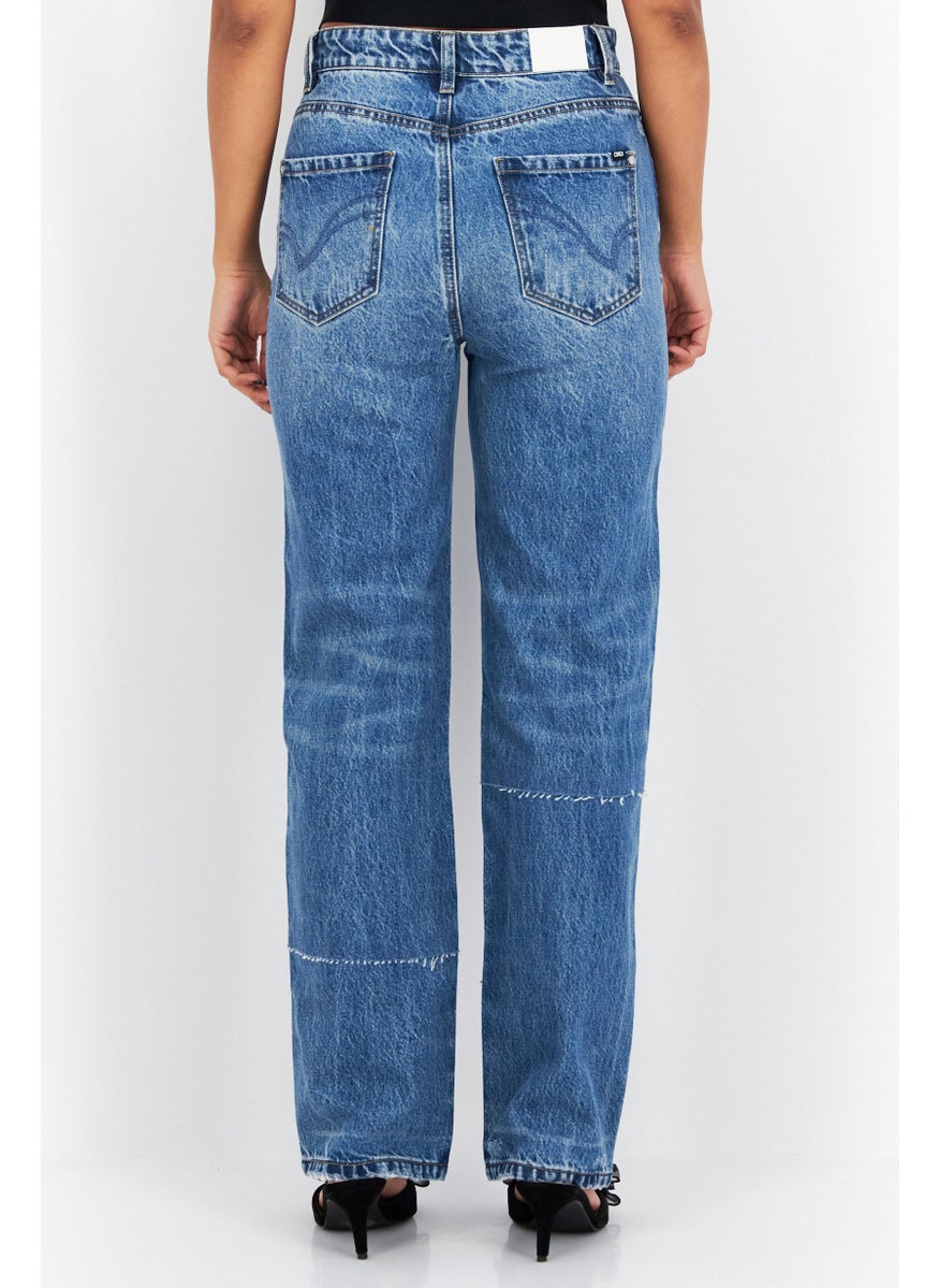 Women Straight Fit Washed Non-Stretchable Regular Length Jeans, Blue