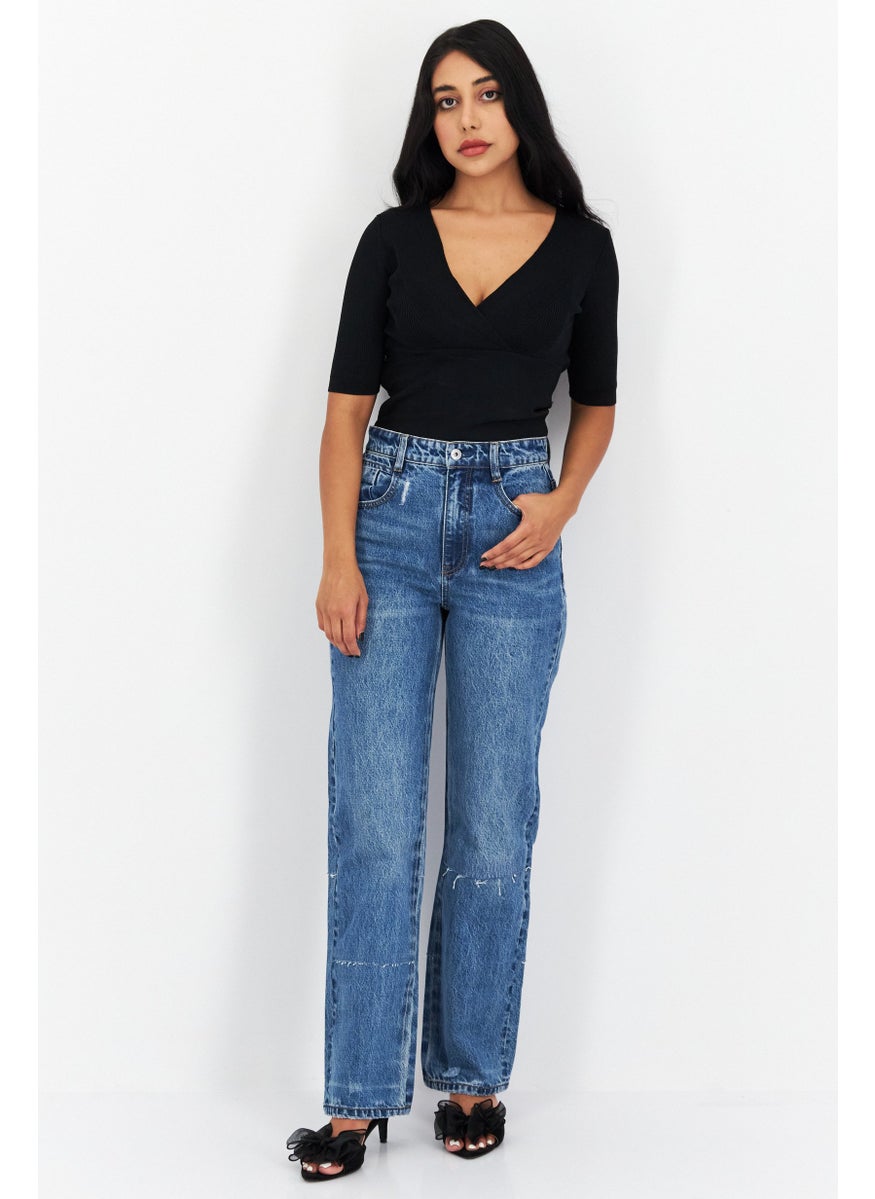 Women Straight Fit Washed Non-Stretchable Regular Length Jeans, Blue