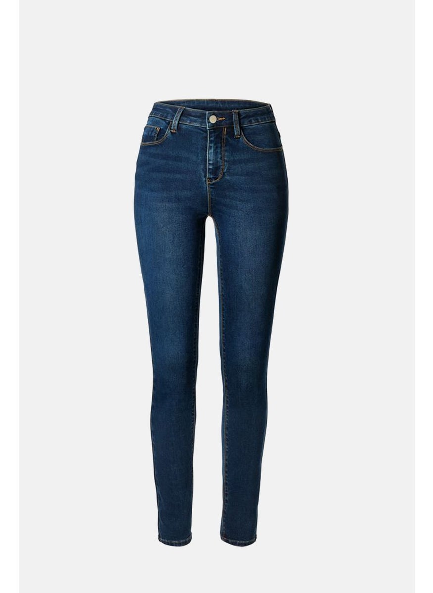 Women Skinny Fit Mid Rise Stretchable Jeans, Medium Blue