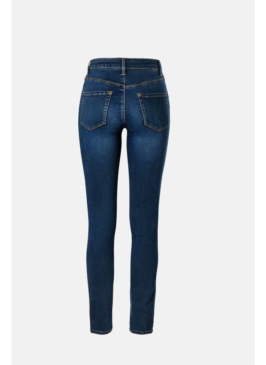 Women Skinny Fit Mid Rise Stretchable Jeans, Medium Blue