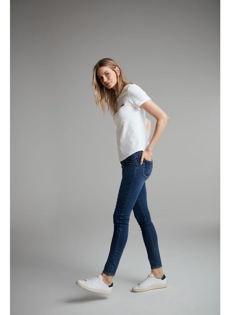 Women Skinny Fit Mid Rise Stretchable Jeans, Medium Blue