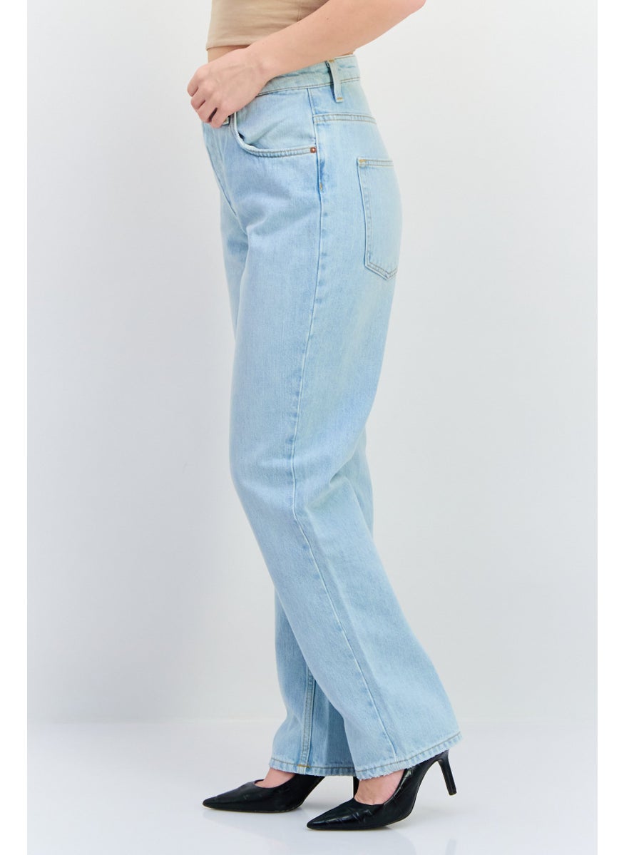 Women Regular Fit High Rise Straight Leg No Stretch Jeans, Light Blue