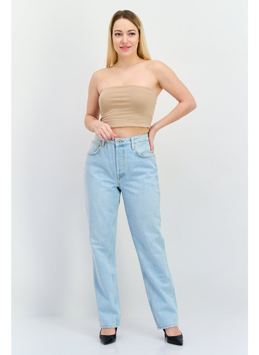 Women Regular Fit High Rise Straight Leg No Stretch Jeans, Light Blue