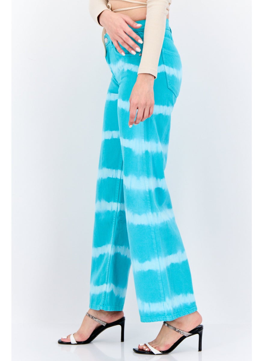 Women Regular Fit High Rise Straight Leg Tie And Dye Jeans, Turquoise