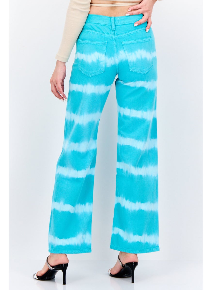 Women Regular Fit High Rise Straight Leg Tie And Dye Jeans, Turquoise