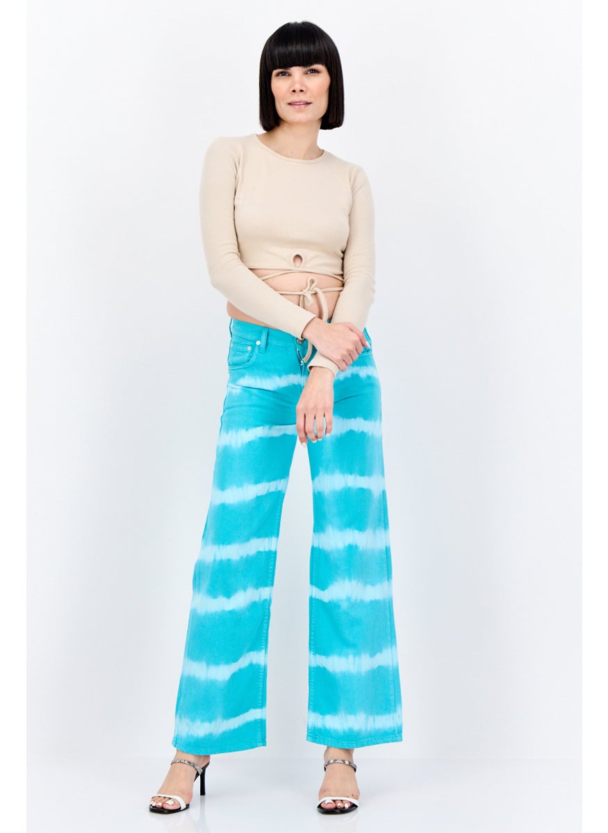 Women Regular Fit High Rise Straight Leg Tie And Dye Jeans, Turquoise
