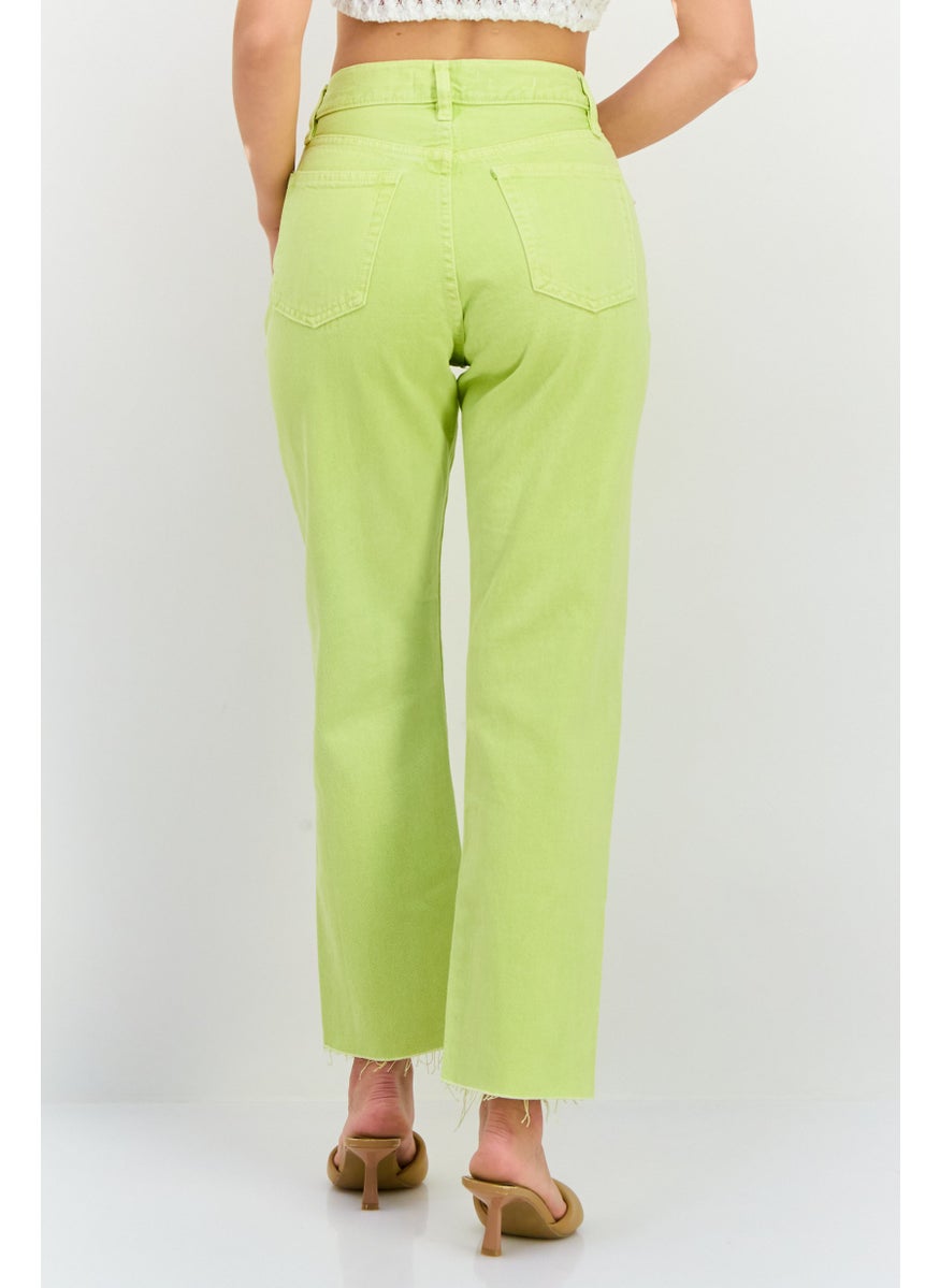 Women Straight Fit High Rise Cropped No Stretch Jeans, Lime