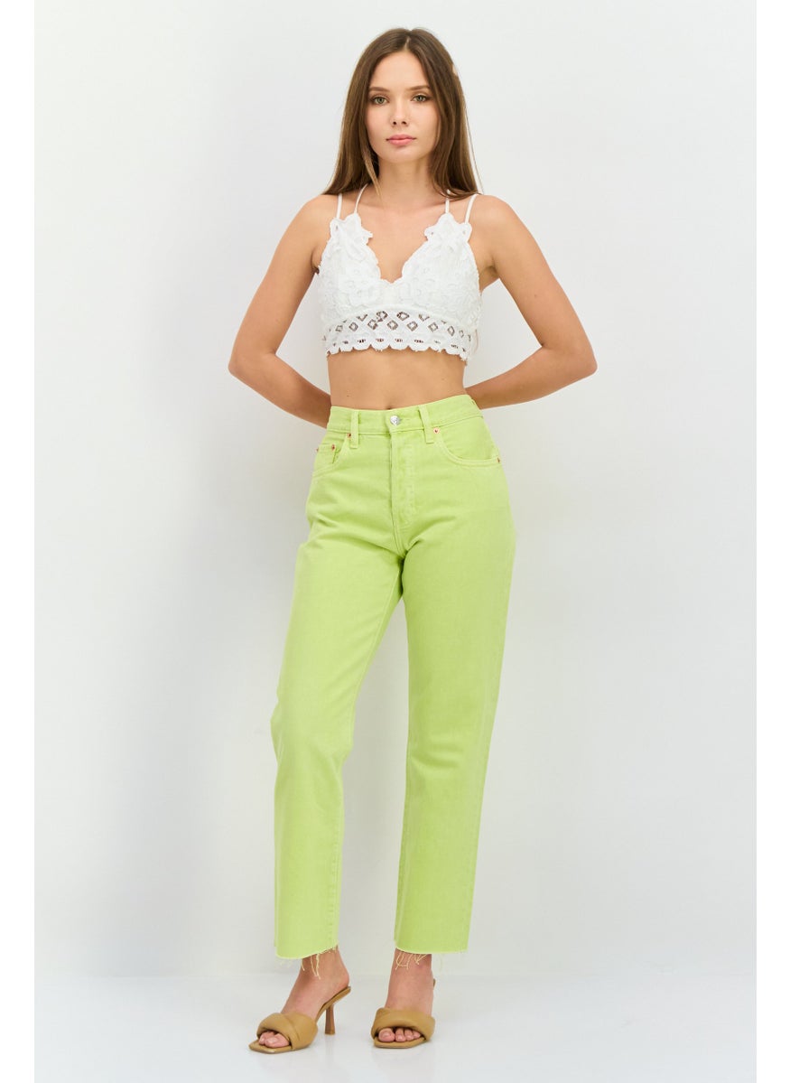 Women Straight Fit High Rise Cropped No Stretch Jeans, Lime