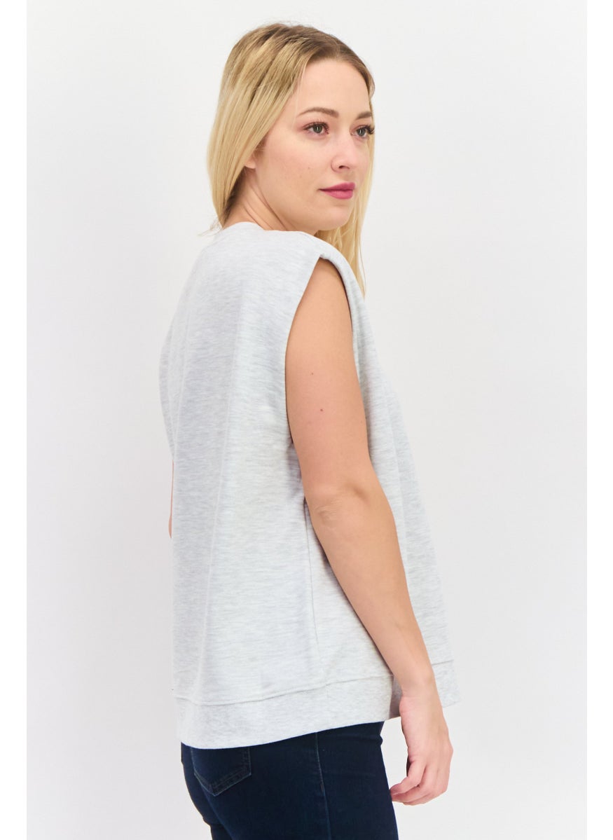 Women Crew Neck Sleeveless Heather Vest, Grey