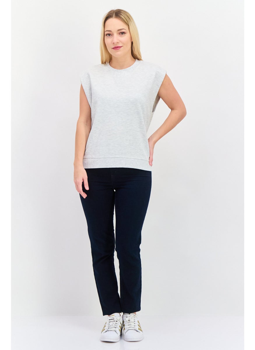 Women Crew Neck Sleeveless Heather Vest, Grey