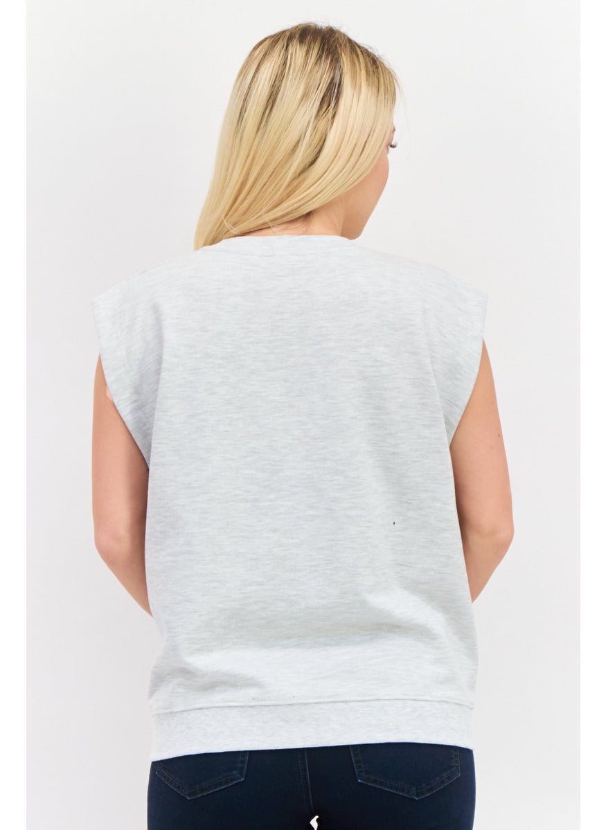 Women Crew Neck Sleeveless Heather Vest, Grey