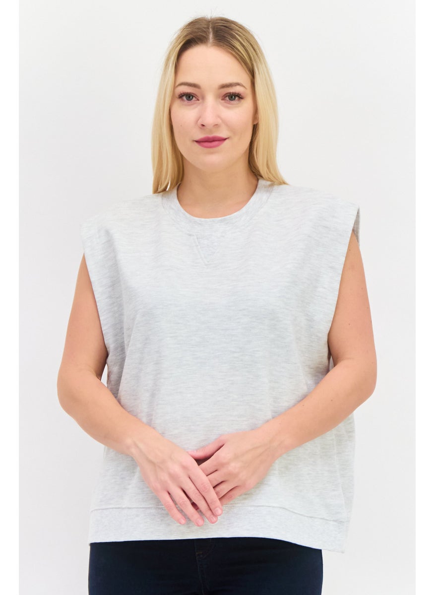 Women Crew Neck Sleeveless Heather Vest, Grey